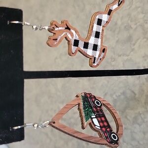 #F Wooden Holiday Earrings